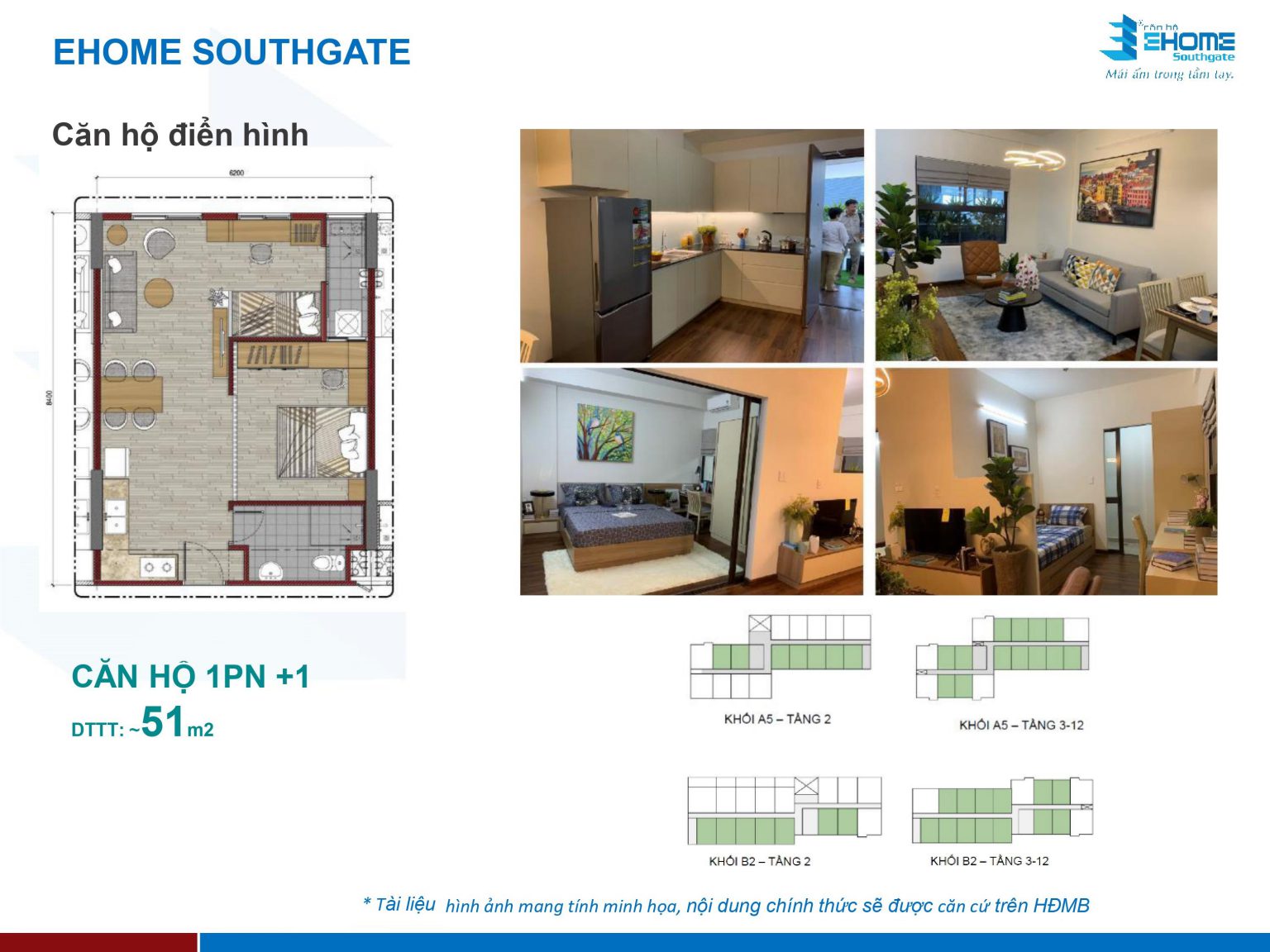 Ehome Southgate Căn hộ 1 phòng ngủ diện tích 51m2 tại dự án Ehome Long An