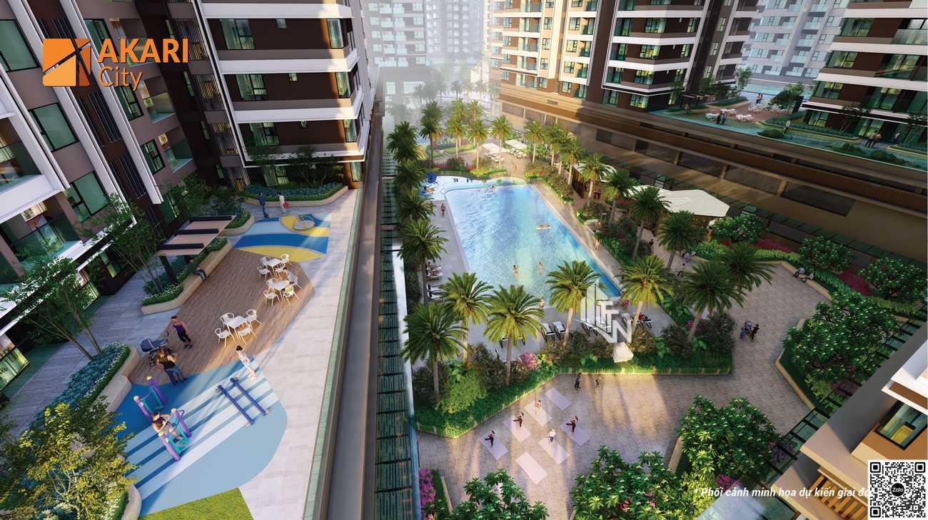 Phối cảnh hồ bơi tại tháp AK NEO khu căn hộ Akari City Nam Long