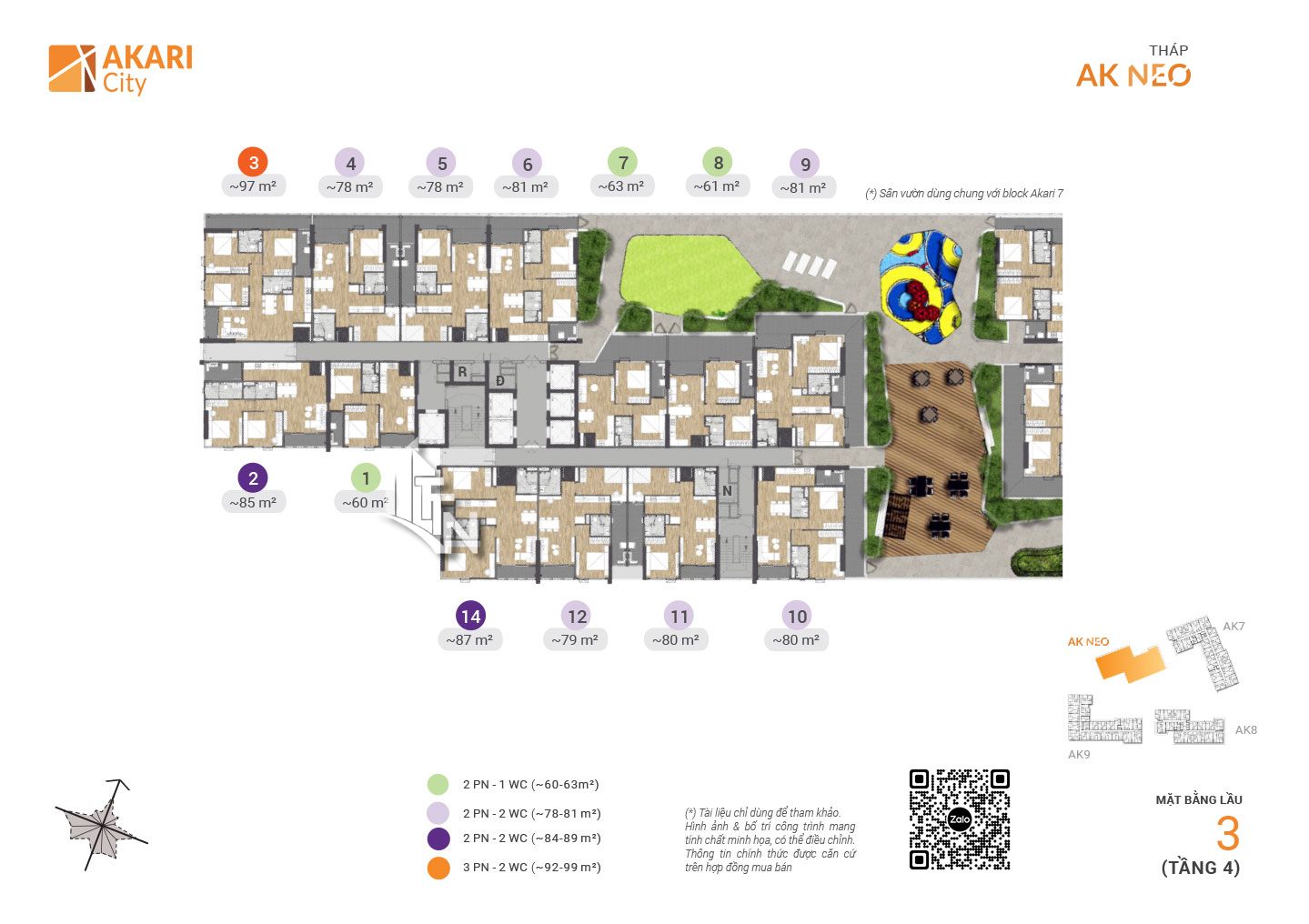 Mặt bằng chi tiết căn hộ TẦNG 3 Block AK10  AK NEO dự án khu đô thị dự án Akari City Nam Long