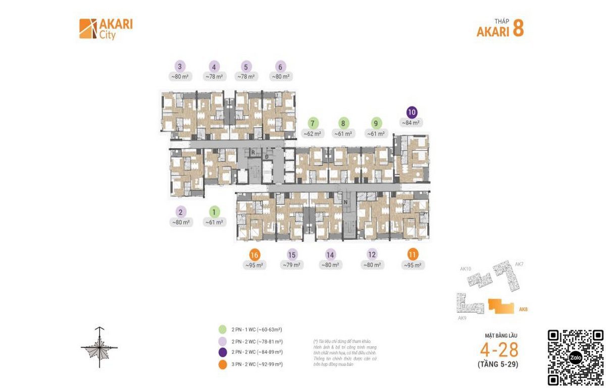 Mặt bằng căn hộ tầng 4 đến 21 tòa AKARI CITY 7 - 8 - 9 -10 