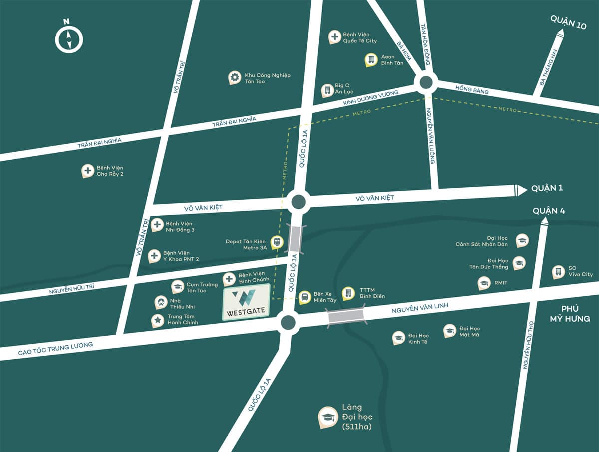 Vị trí thực tế dự án chung cư căn hộ West Gate Bình Chánh an gia