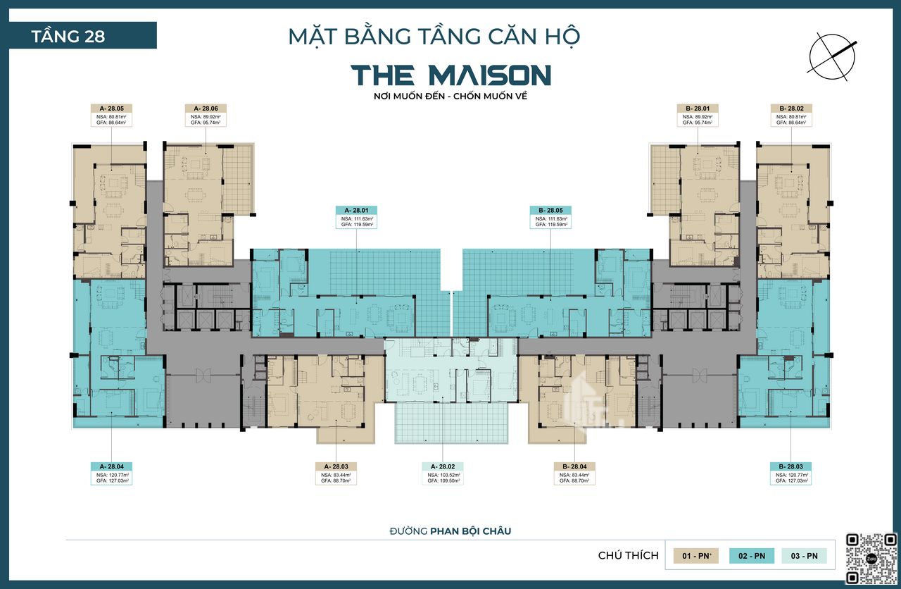 Mặt bằng chi tiết tầng 28 dự án căn hộ The Maison
