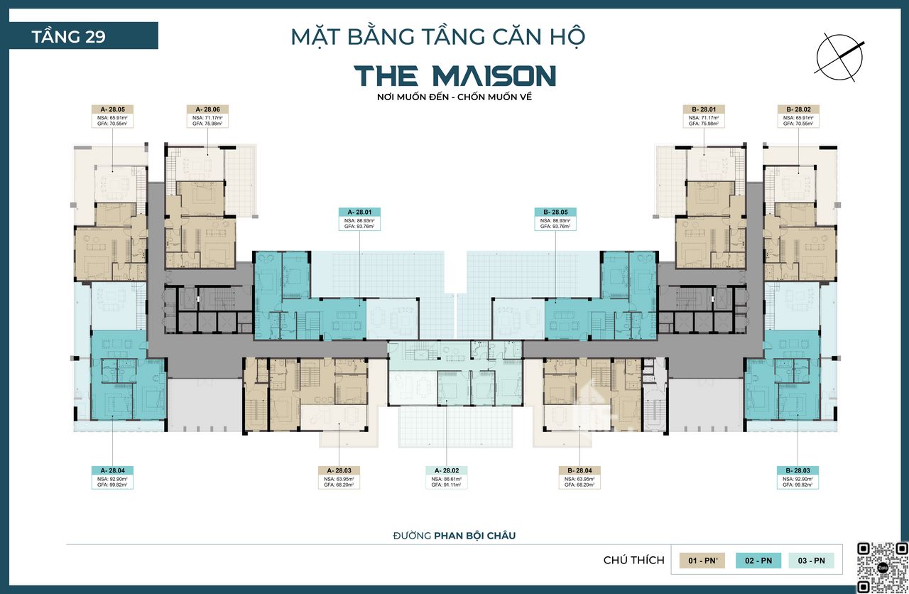 Mặt bằng chi tiết tầng 29 dự án căn hộ The Maison