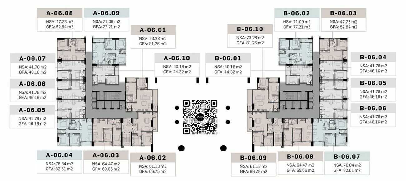 Mặt bằng chi tiết tầng 6 - 7 dự án căn hộ The Maison