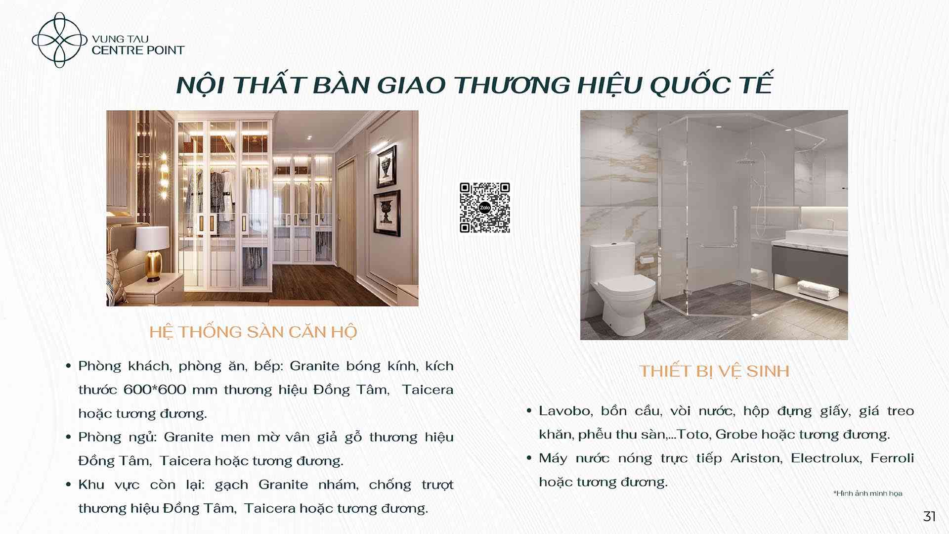 Thương hiệu nội thất hợp tác bàn giao tại dự án căn hộ cao cấp Vũng Tàu Centre Point