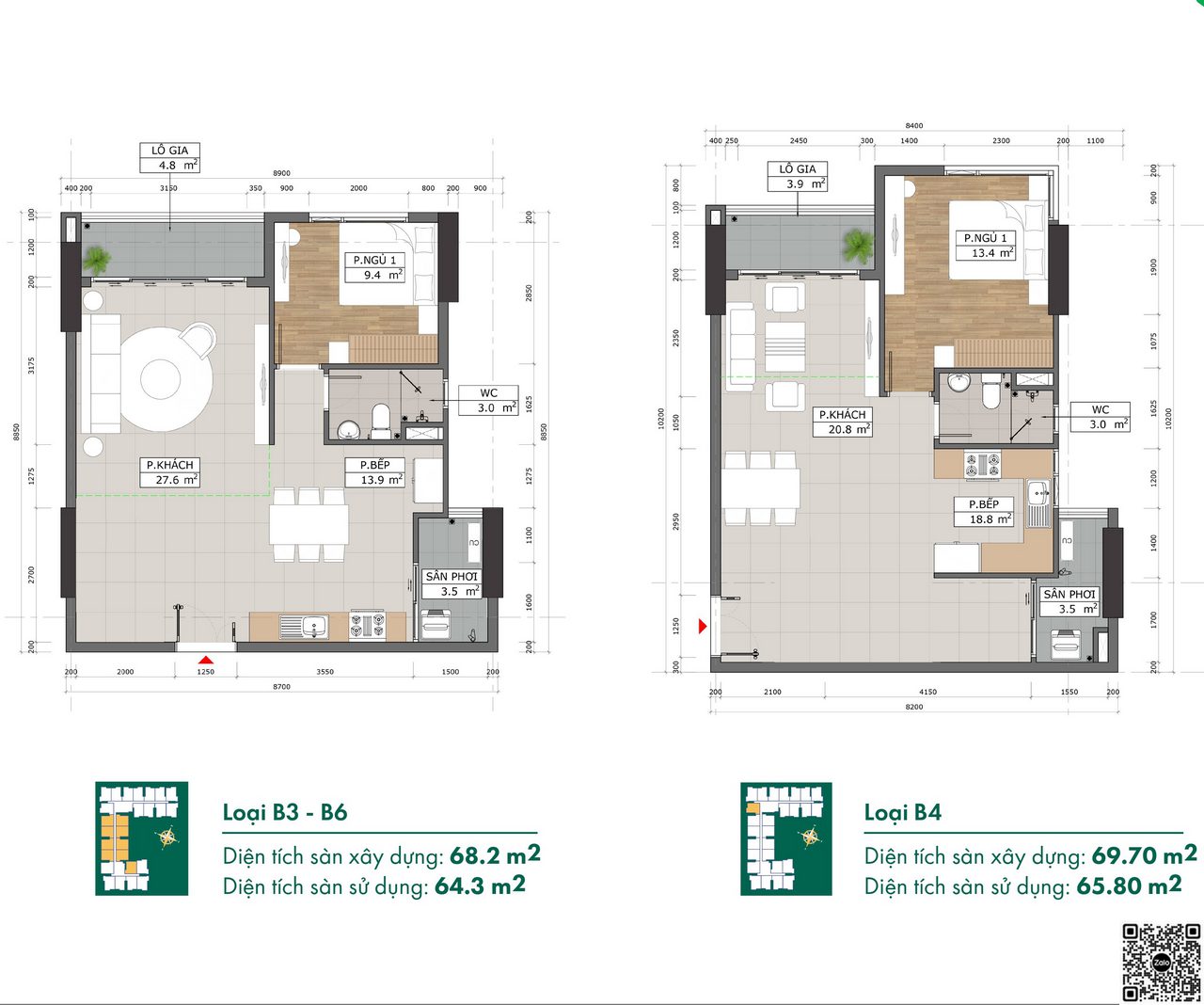 Thiết kế căn hộ Sky PentVilla B3 69m2, Thiết kế căn hộ Sky PentVilla B4 70m2 Phú Đông Sky Garden