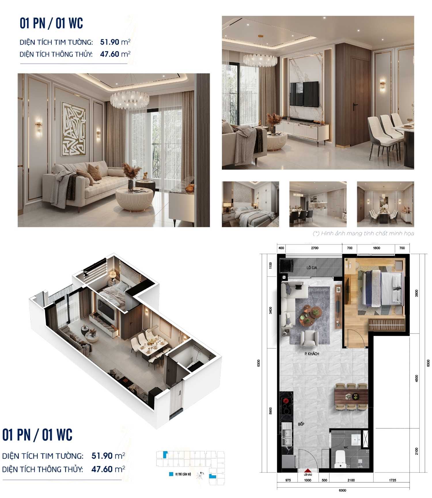 Mẫu thiết kế Layout căn hộ 1 phòng ngủ dự án Symlife Thuận An