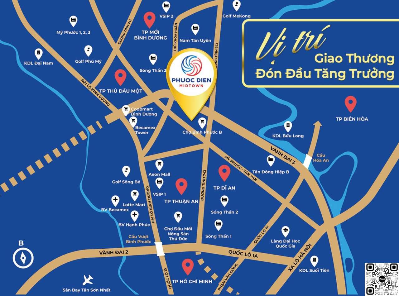Dự án Phước Điền Midtown nằm đối diện chợ Phước Bình, trên đường Bình Chuẩn 34, phường Bình Chuẩn, TP.Thuận An, Bình Dương.