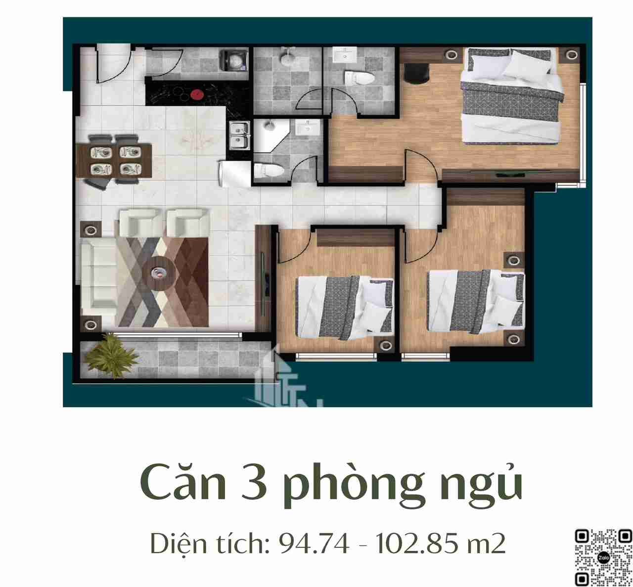 Thiết kế chi tiết căn hộ 3 phòng ngủ dự án De Capella Quận 2