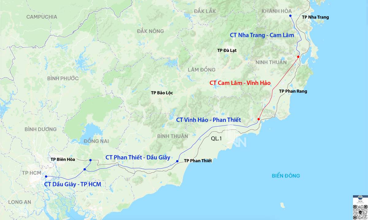 Cuối cùng Cao tốc nối TP HCM - Nha Trang thông xe Hướng tuyến cao tốc Cam Lâm - Vĩnh Hảo. Đồ họa: Đăng Hiếu