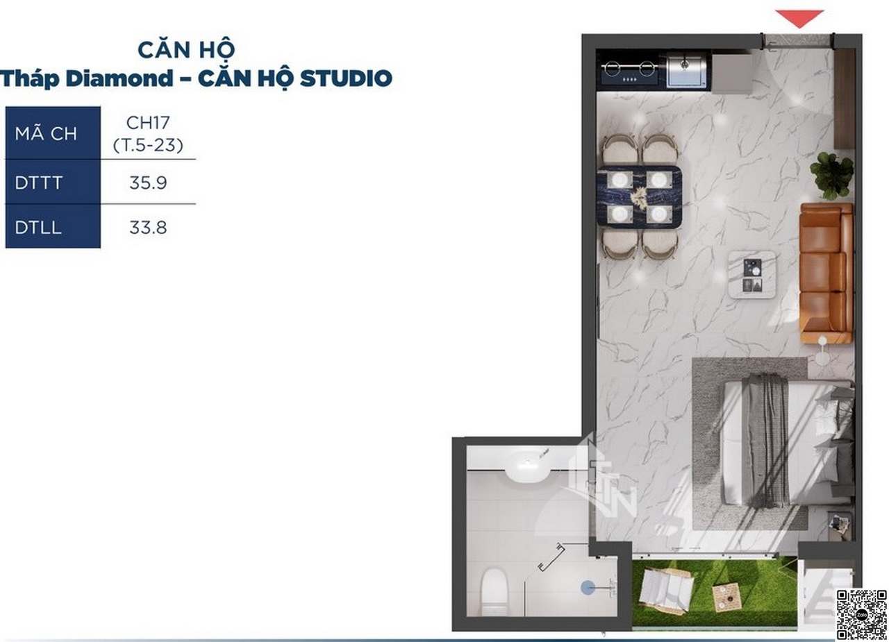 Charm City Thiết kế chi tiết căn hộ 2 phòng ngủ loại D diện tích 79,43m2 Charm Diamond, Charm City Bình Dương