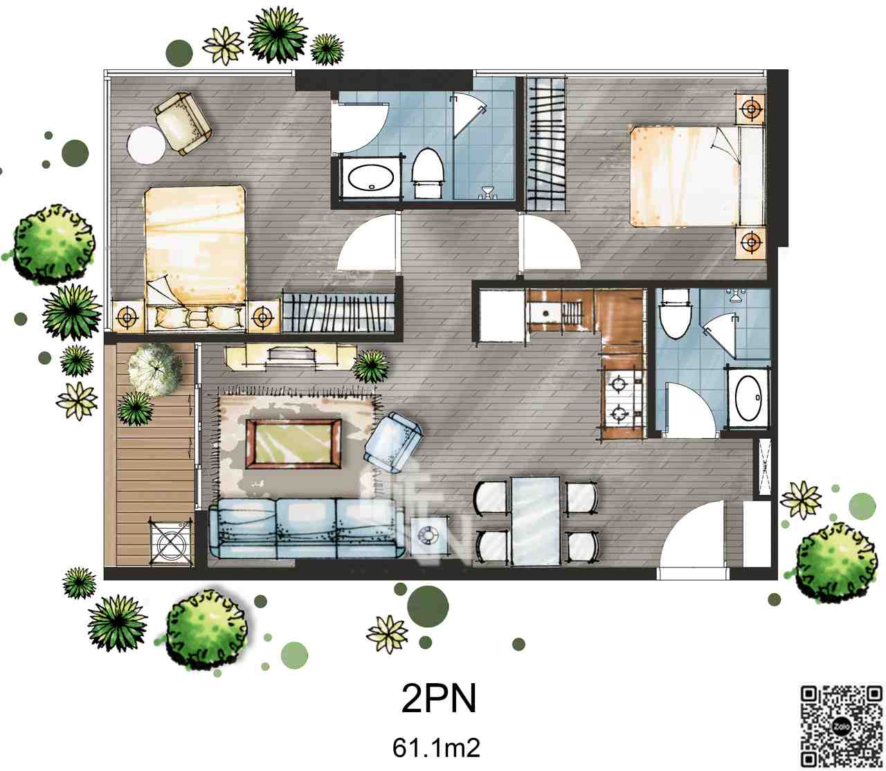 thiet ke can ho bien du an libera nha trang ttn real 3D 61m2