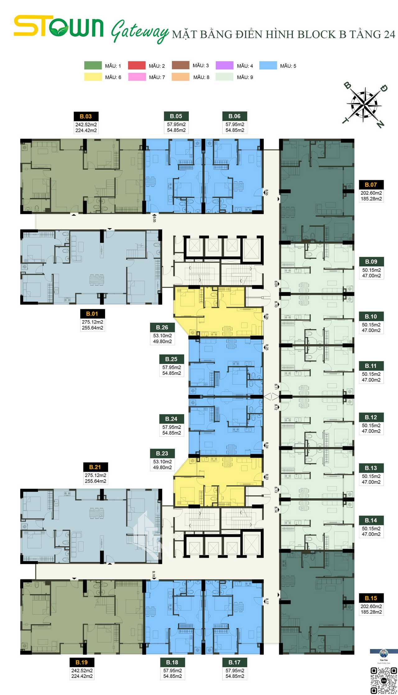 Mặt bằng tầng điển hình tầng 24 & 25 căn hộ Block B dự án Stown Gateway Thuận An Bình Dương
