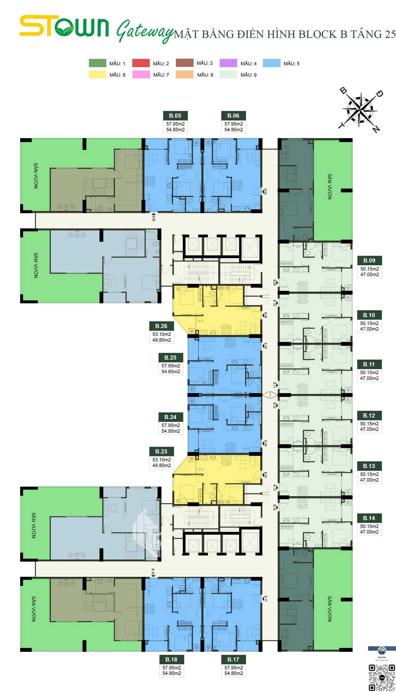 Mặt bằng tầng điển hình tầng 24 & 25 căn hộ Block B dự án Stown Gateway Thuận An Bình Dương