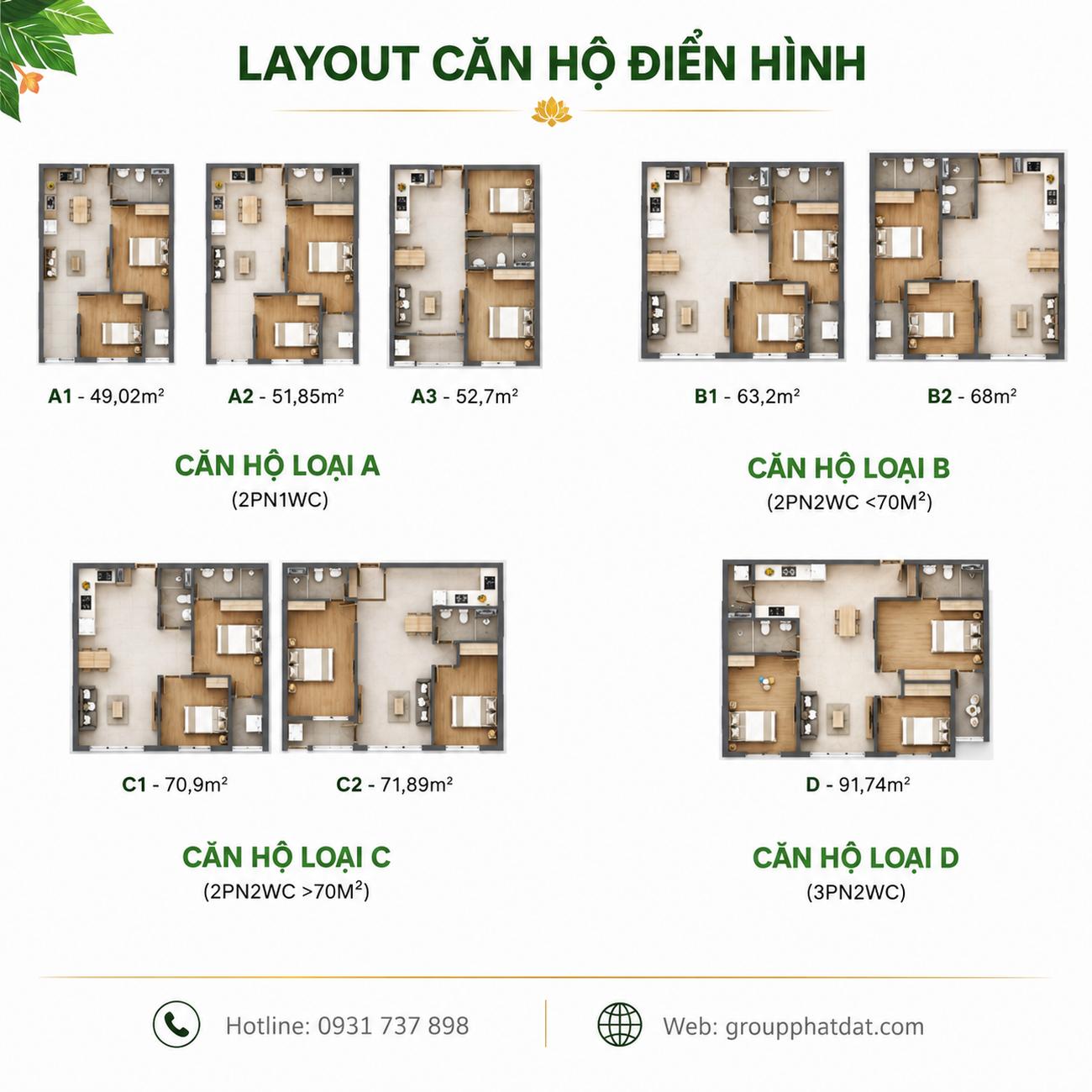 Layout thiết kế căn hộ dự án Green Town Bình Tân