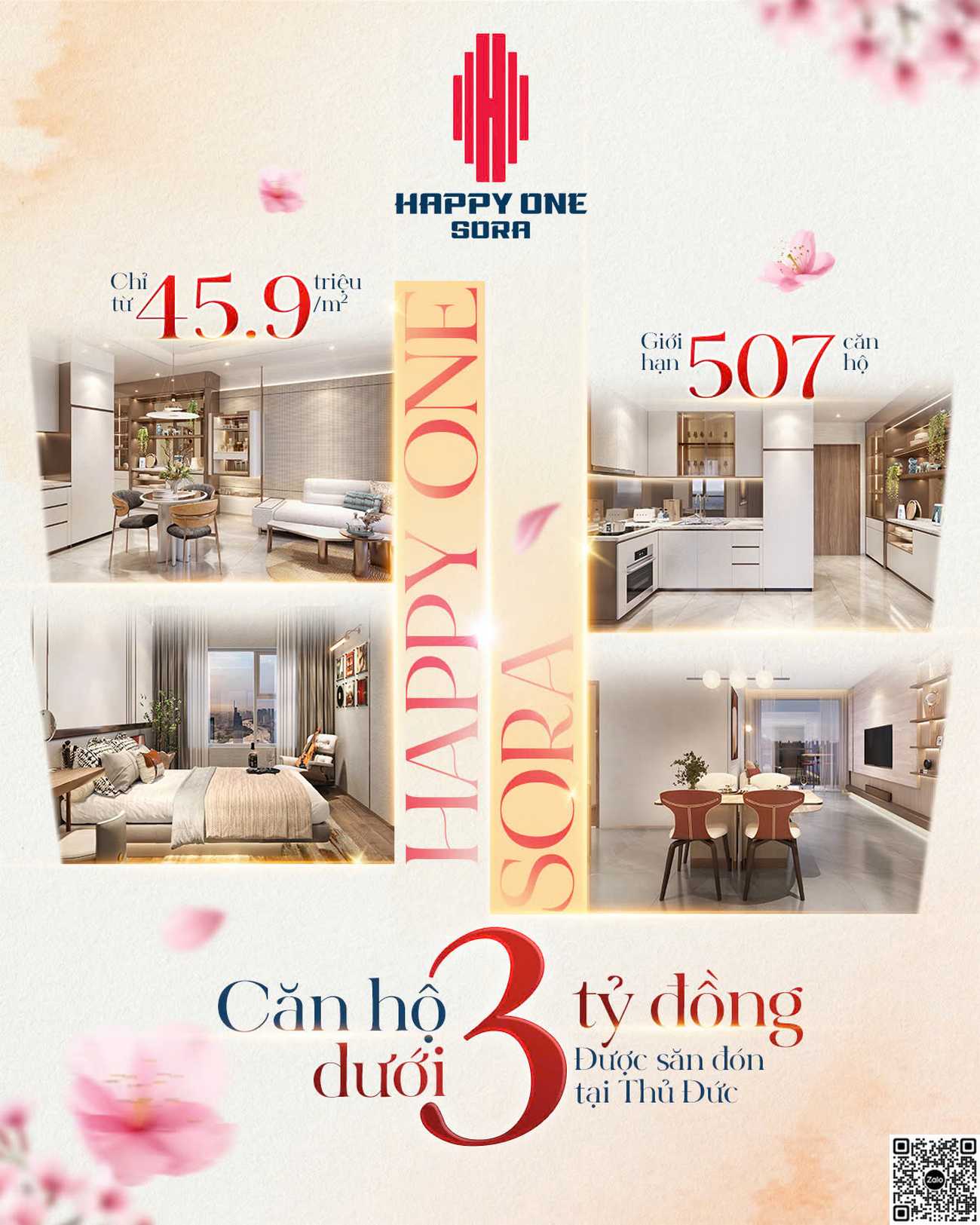 Happy One Sora Happy One Sore giới hạn với 507 sản phẩm; Giá chỉ từ 45,9 triệu/m2. Chính thức nhận Booking 50 triệu