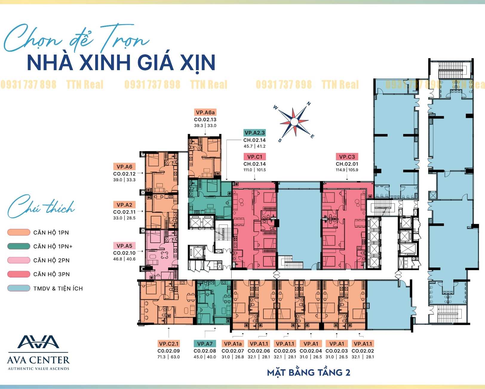 Mặt bằng điển hình tầng 2 dự án chung cư căn hộ AVa Center