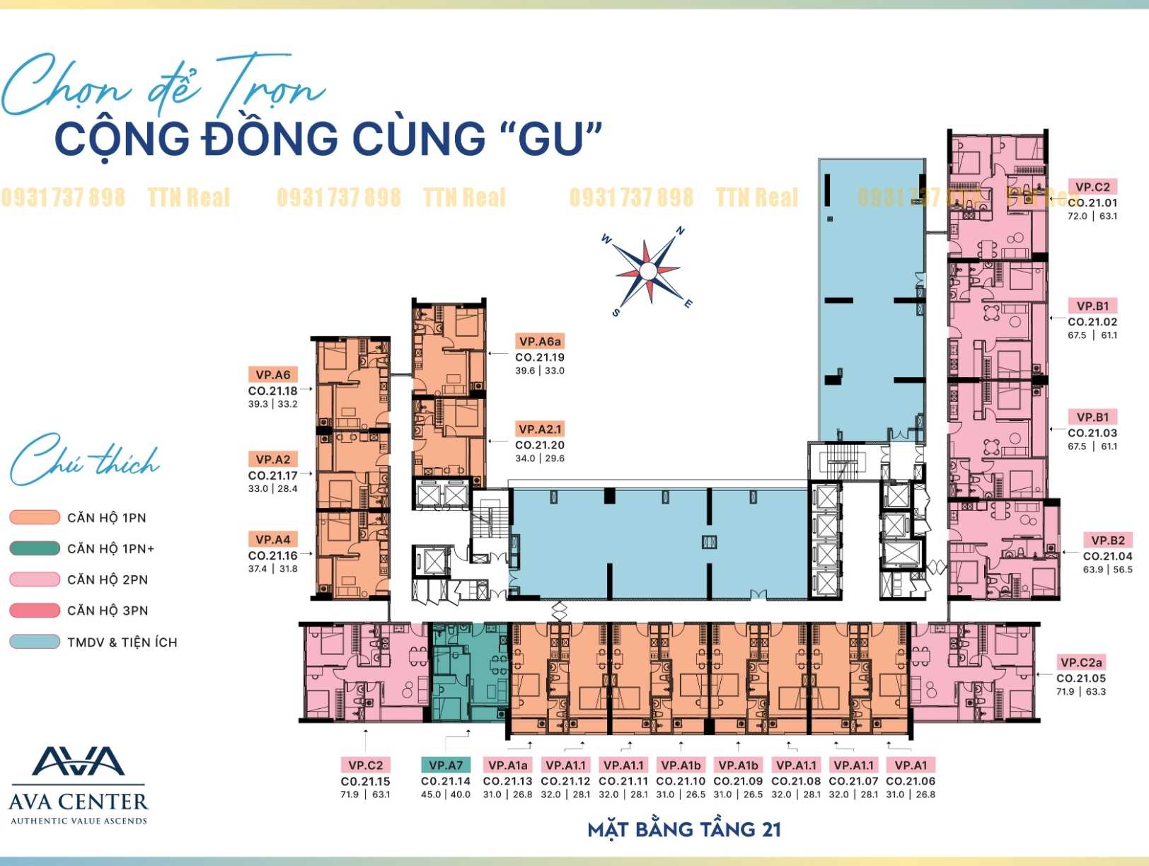 Mặt bằng điển hình tầng 21 căn hộ dự án chung cư AVa Center