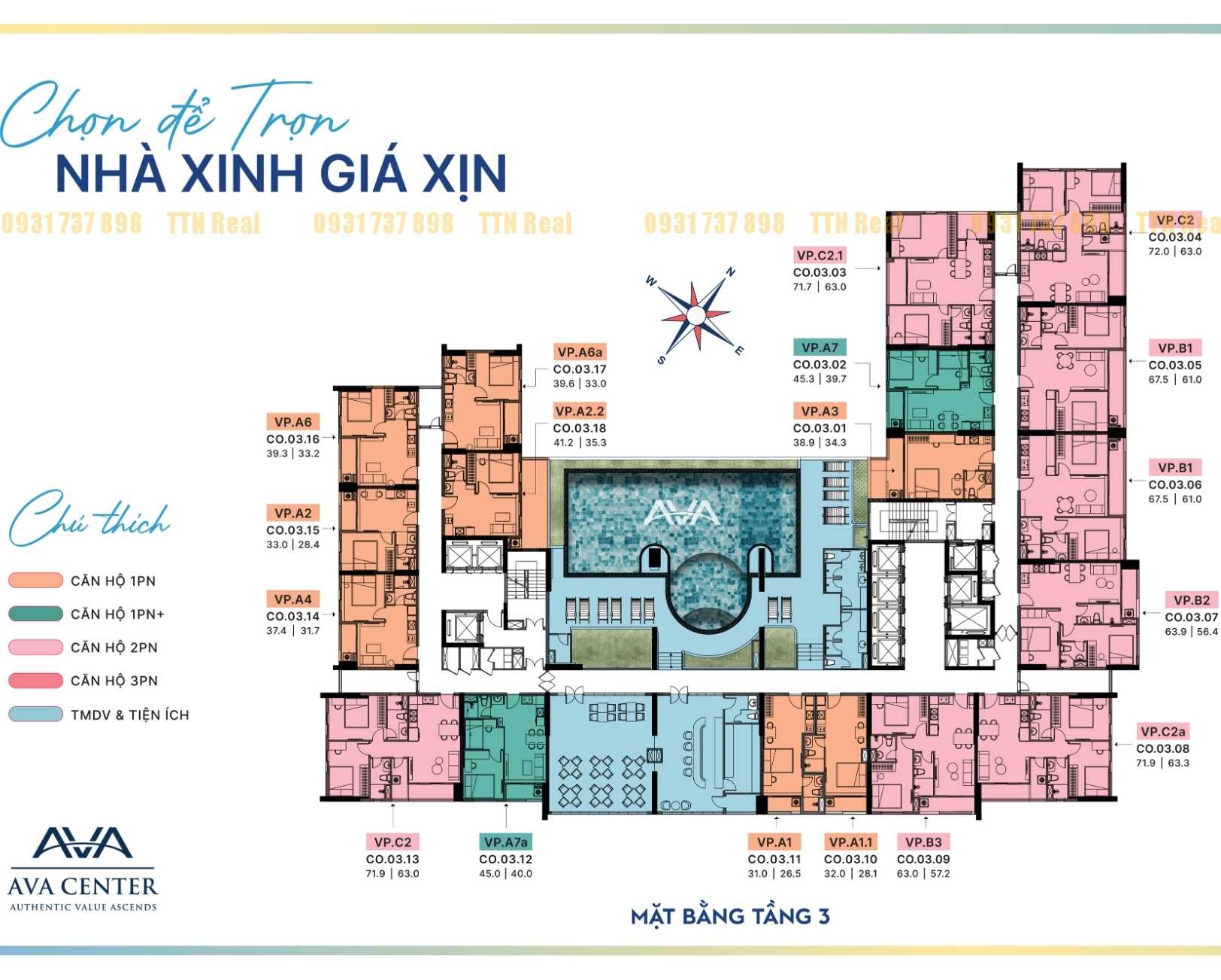 Mặt bằng điển hình Tầng 3 dự án chung cư căn hộ AVa Center
