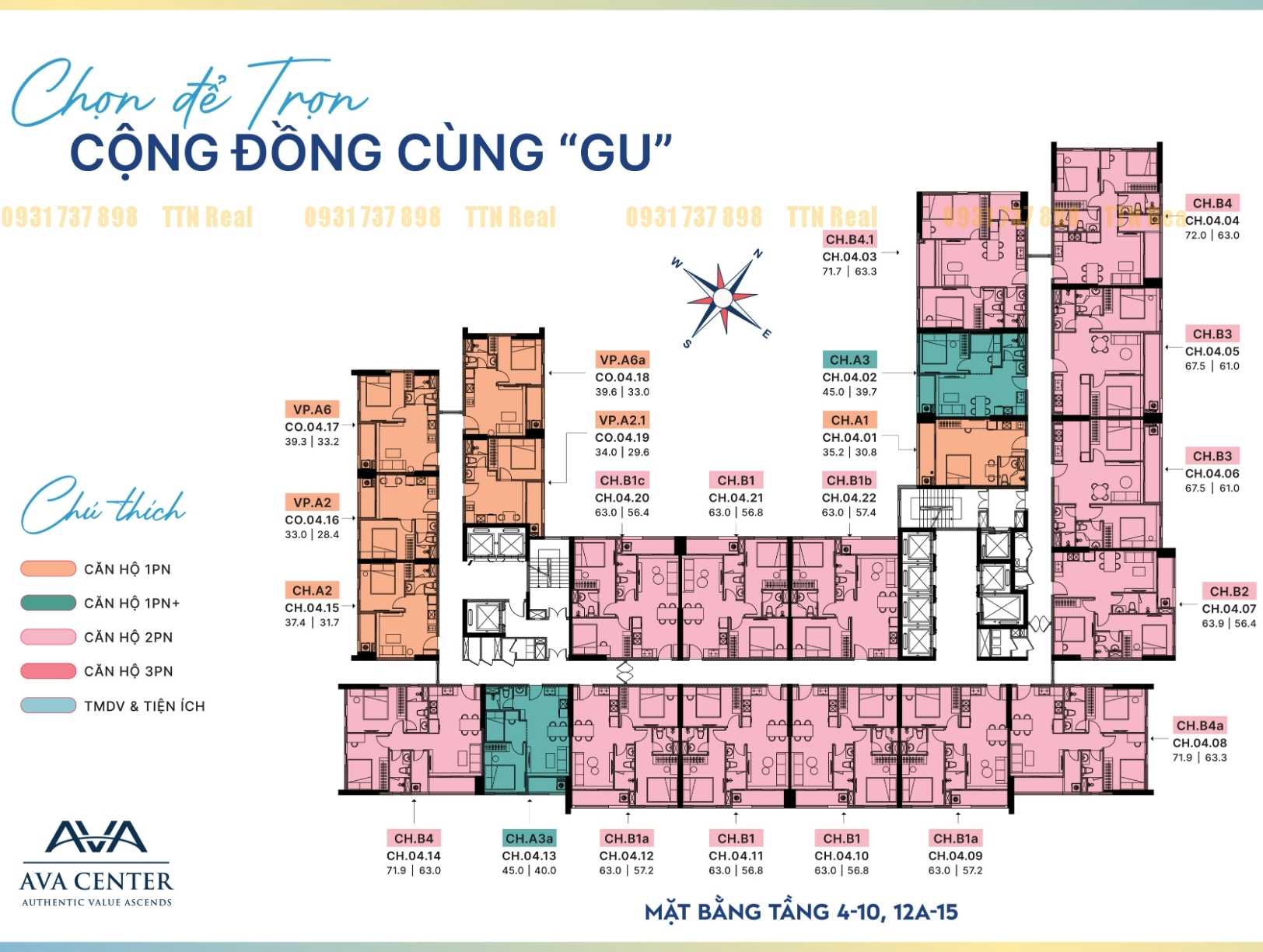 Mặt bằng điển hình tầng căn hộ dự án chung cư AVa Center