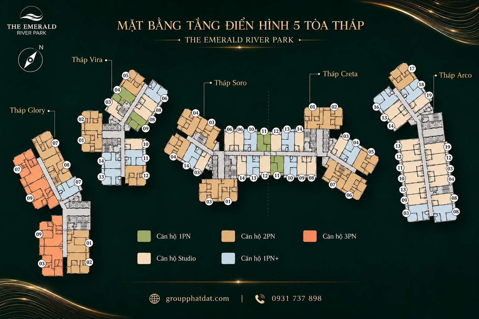 Mặt bằng tổng thể 3 tháp dự án The Emerald River Park
