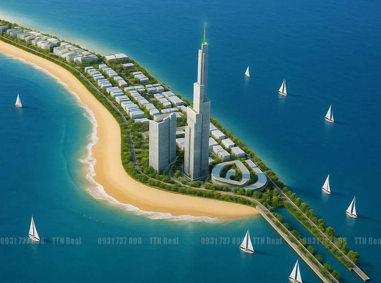 Phối cảnh tòa tháp biểu tượng cao 108 tầng tại Vinhomes Green Paradise Cần Giờ.
