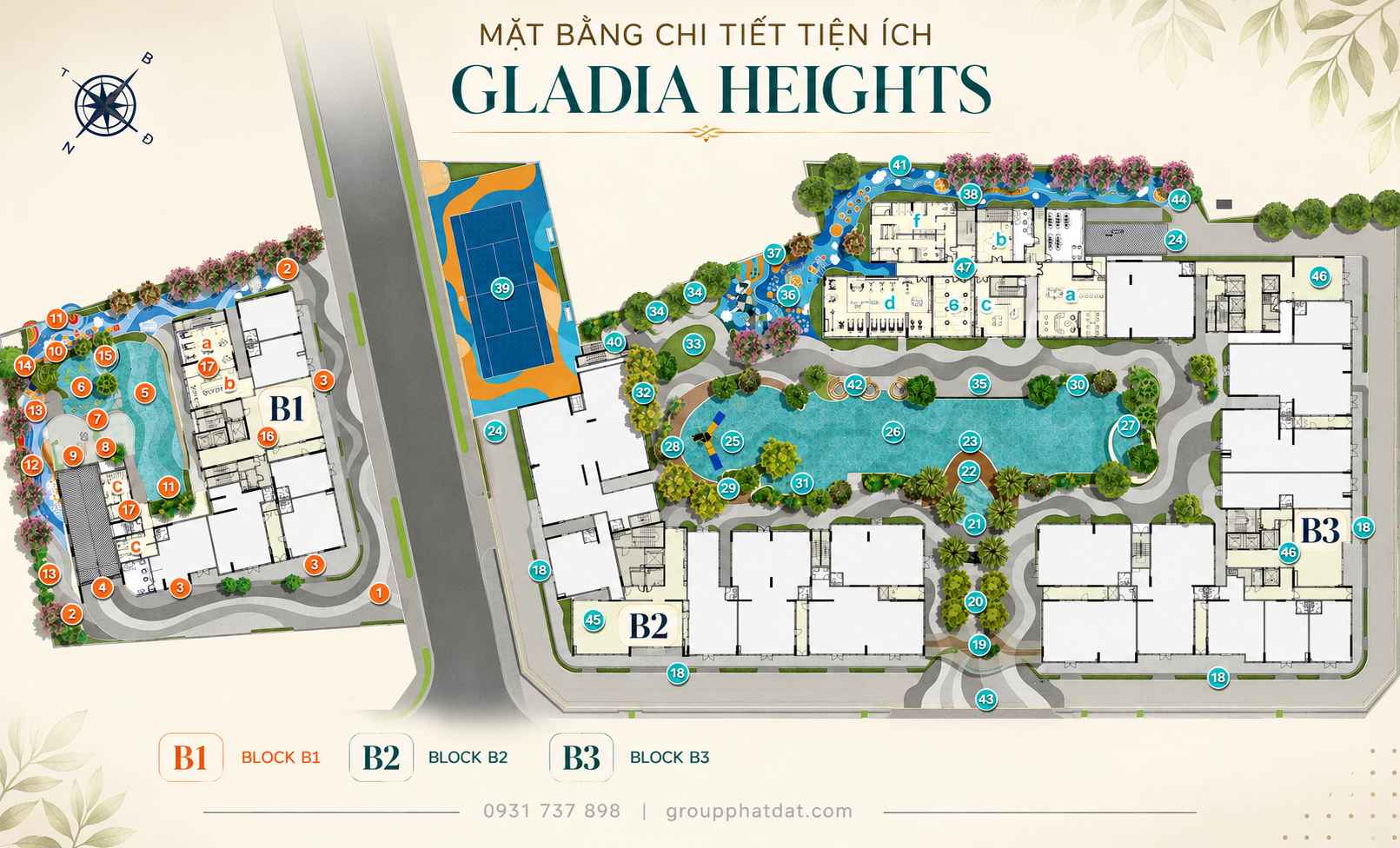 Mặt bằng tiện ích Gladia Heights