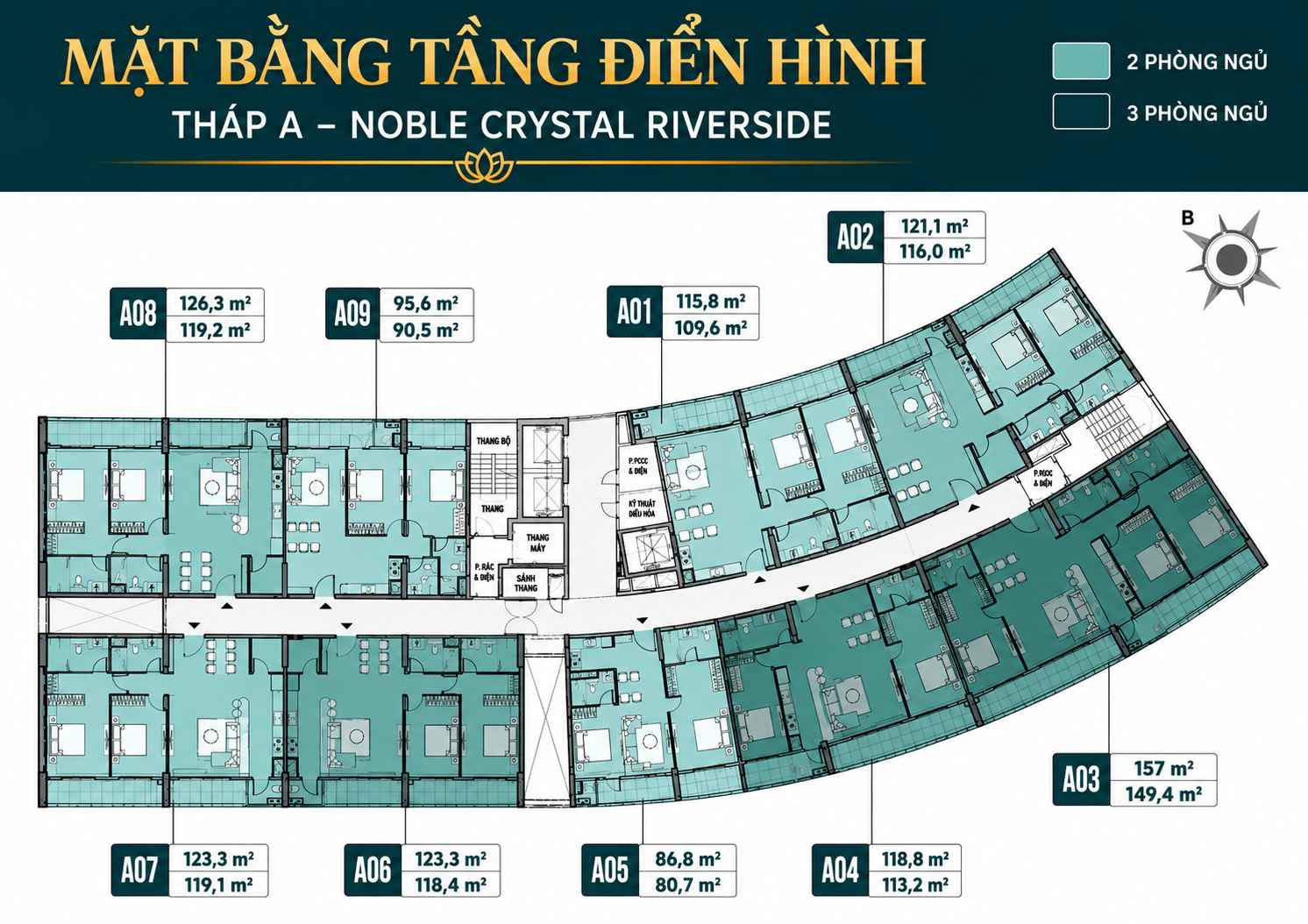 Mặt bằng tầng điển hình Tháp A dự án Nobel Crystal Riverside