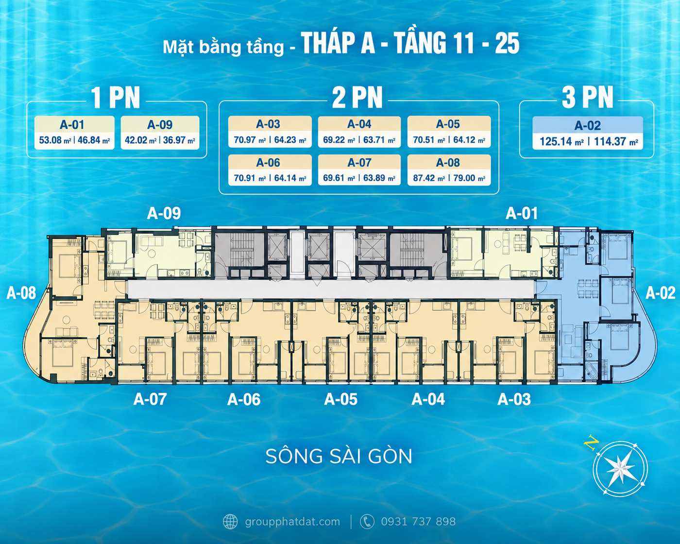 Mặt bằng điển hình Tháp A tầng 11 đến tầng 25 dự án Serena Riverside