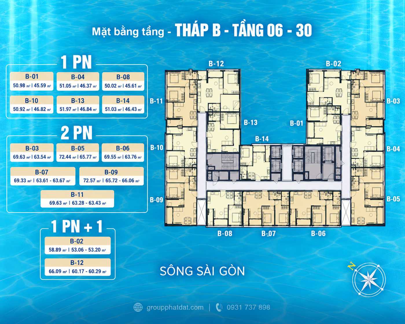 Mặt bằng điển hình Tháp B tầng 6 đến tầng 30 dự án Serena Riverside