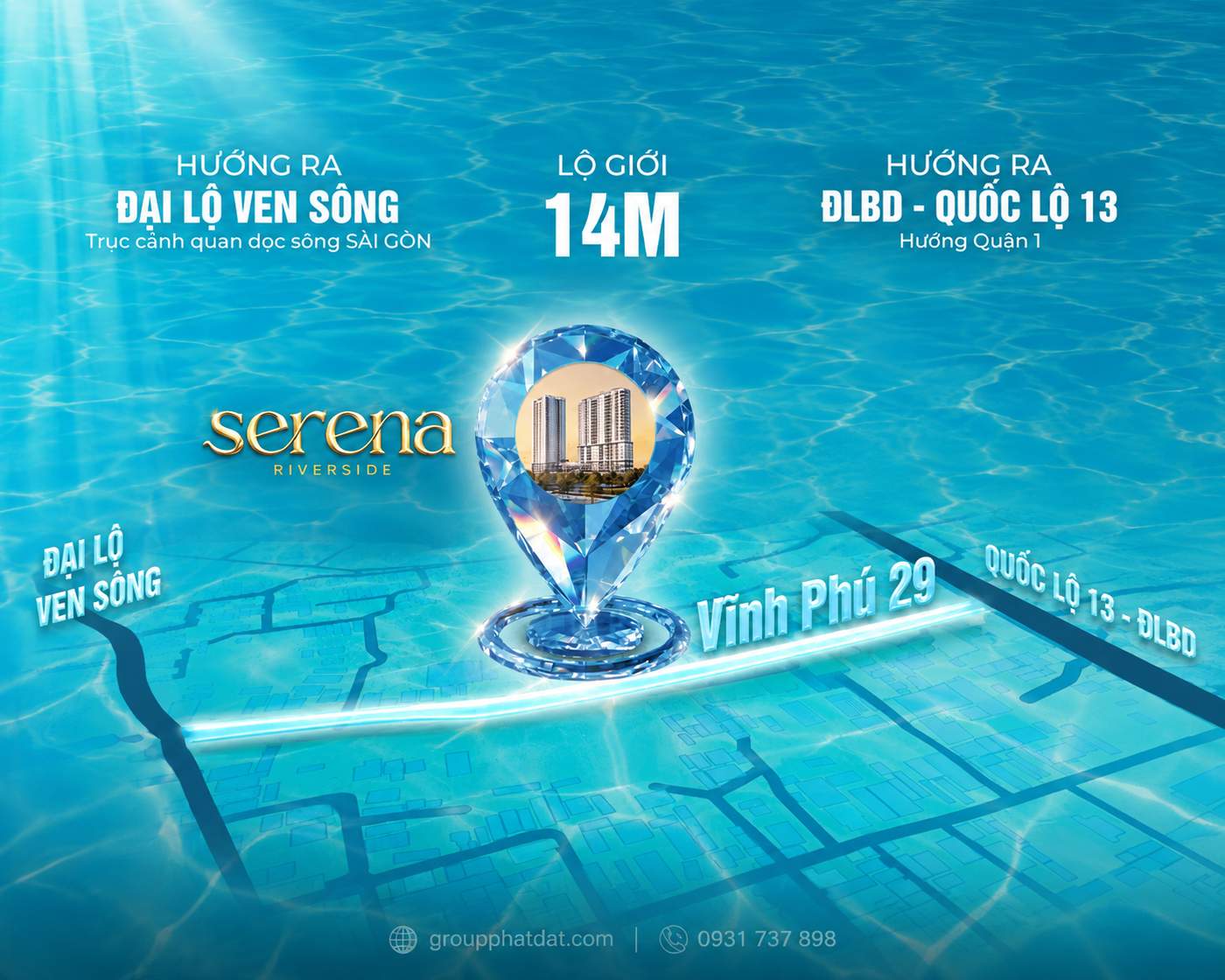 Vị trí Serena Riverside kết nối Đại Lộ Ven Sông Sài Gòn và Đại Lộ Bình Dương