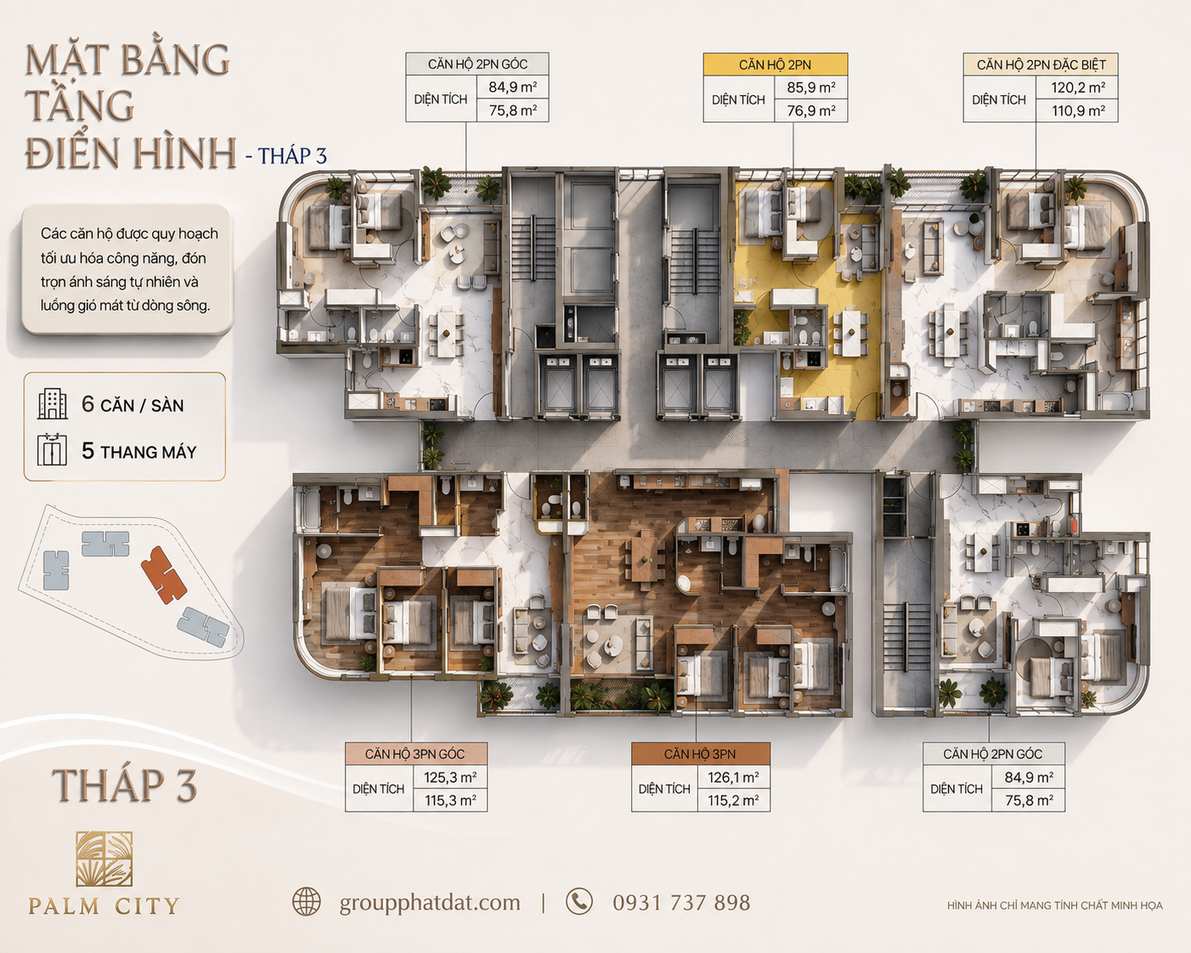 Mặt bằng tầng điển hình tháp T3 dự án Palm River
