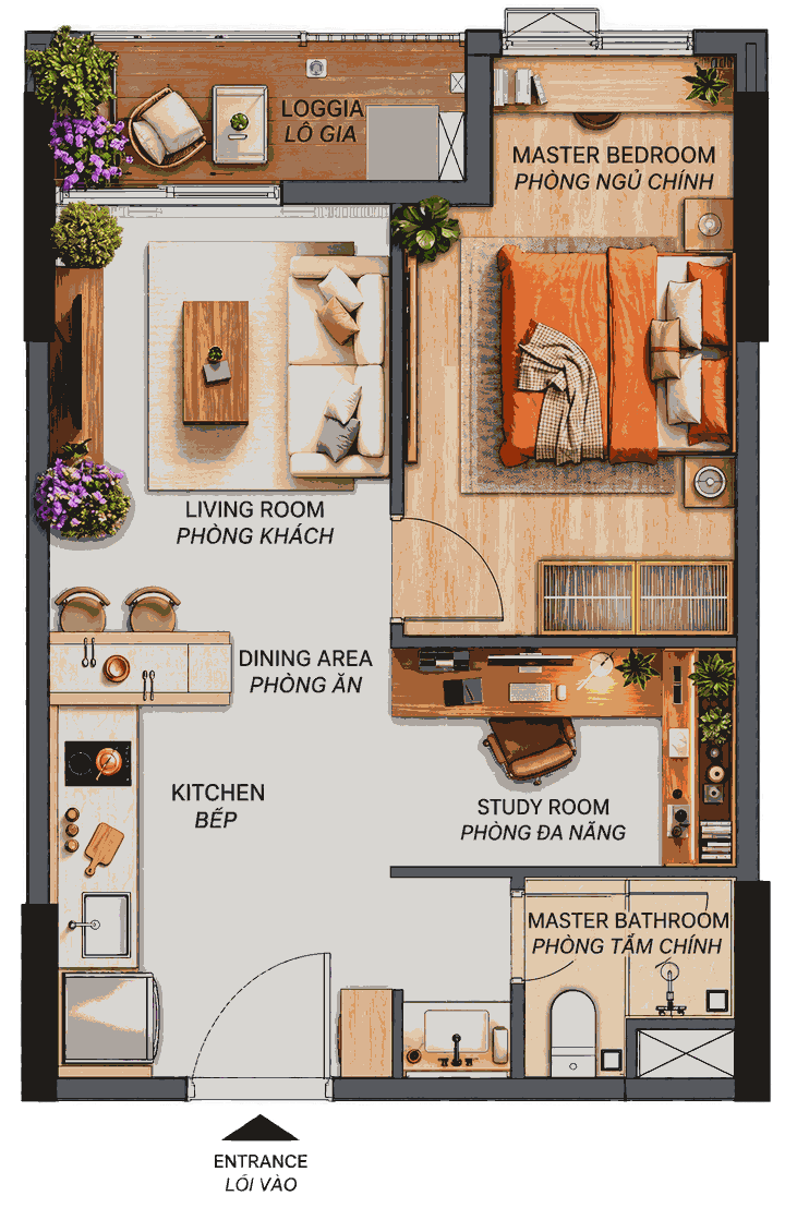 Norton Park Thiet ke can ho Norton Park A1.1A 1 phong ngu